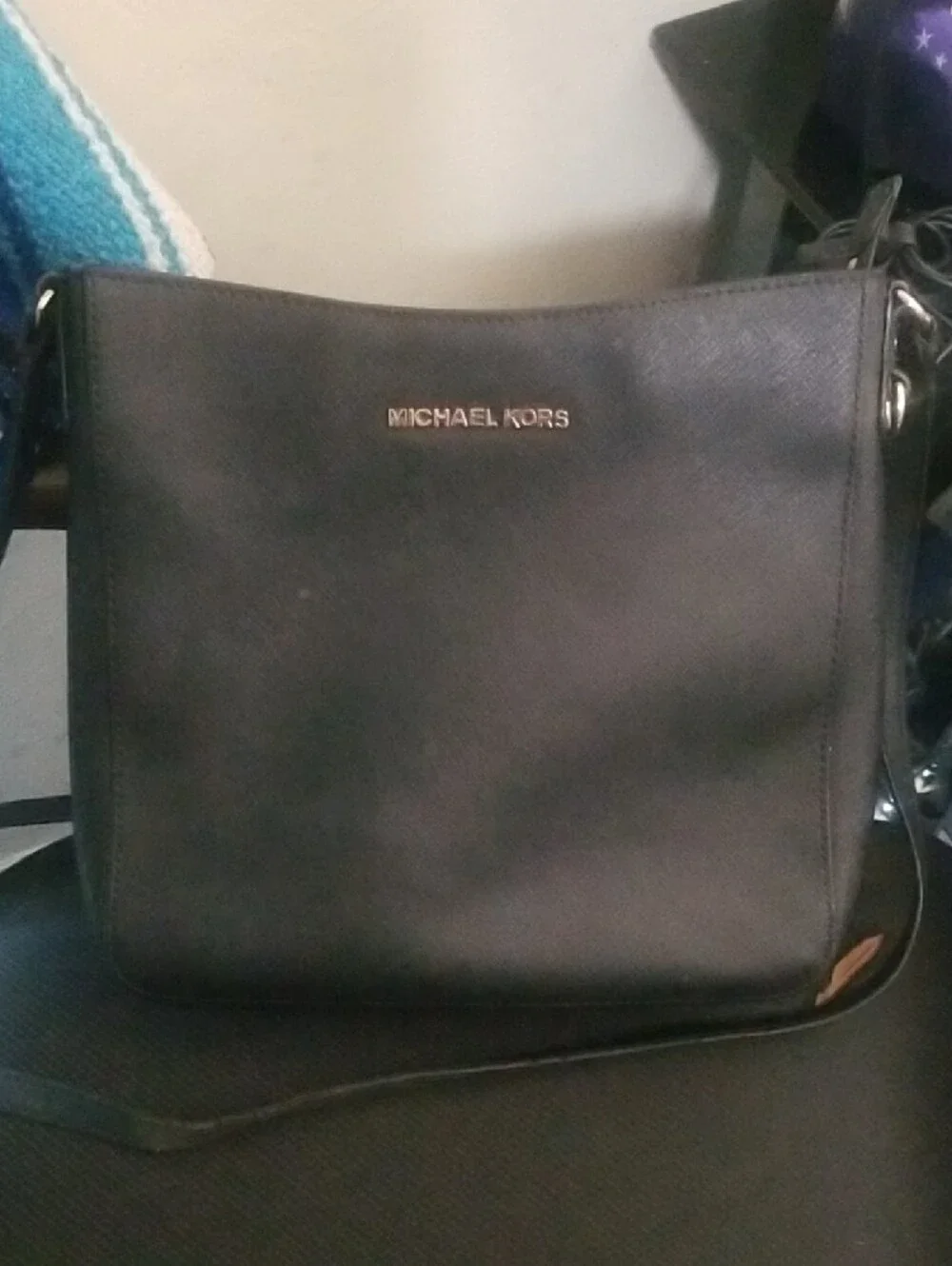 Michael Kors Black Leather Crossbody with Gold-Tone Logo